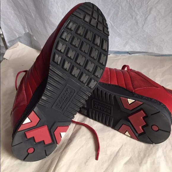 BALLLY MEN’S RED LEATHER SNEAKERS SZ-7/40 - Picture 7 of 8